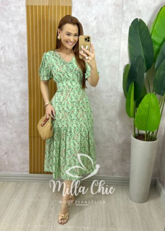 Milla Chic - millachic com br vestido lilian em viscolinho verde 3 Vestido Lilian Em Viscolinho - Verde - Milla Chic