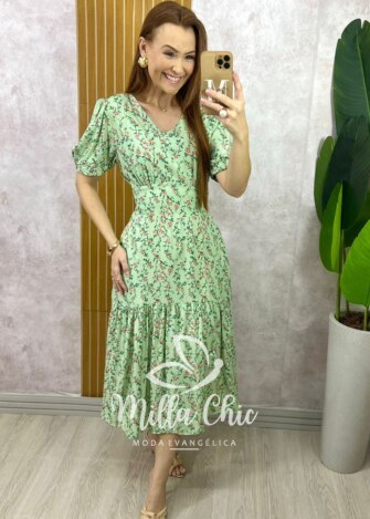 Vestido Lilian Em Viscolinho - Verde - Milla Chic