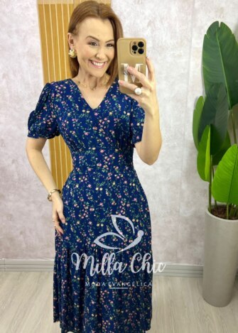 Milla Chic - millachic com br vestido lilian em viscolinho verde copia 3 Vestido Lilian Em Viscolinho - Azul - Milla Chic