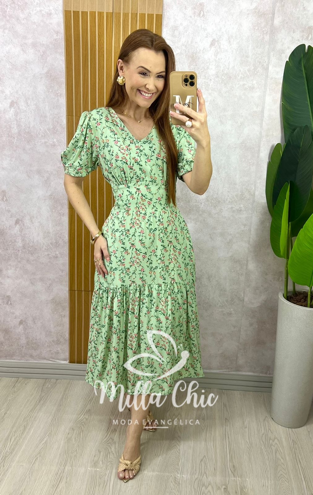 Milla Chic - millachic com br vestido lilian em viscolinho verde Vestido Lilian Em Viscolinho - Verde - Milla Chic