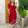 Vestido Longo Magda em Tule com Lurex - Vermelho - Milla Chic