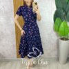 Vestido Marcela em Alfaiataria Estampado - Azul Marinho - Milla Chic