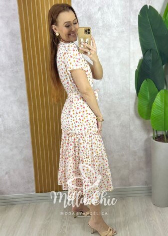 Vestido Marcela em Alfaiataria Estampado - Floral Off White - Milla Chic