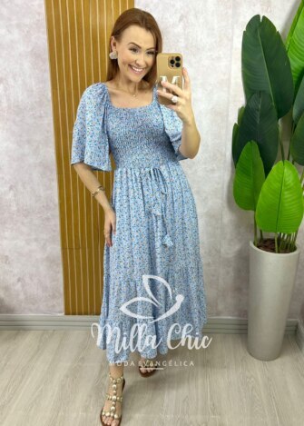 Vestido Melinda Manga Raglan - Azul - Milla Chic