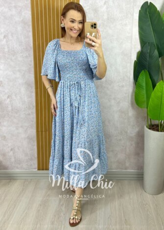 Vestido Melinda Manga Raglan - Azul - Milla Chic