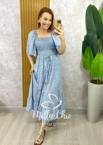 Vestido Melinda Manga Raglan - Azul - Milla Chic