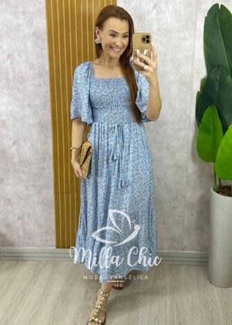 Vestido Melinda Manga Raglan - Azul - Milla Chic