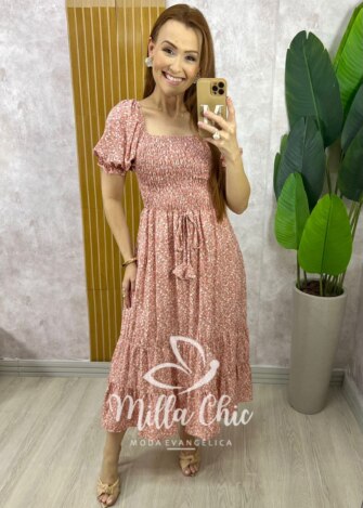 Vestido Melina Manga Princesa - Rosê - Milla Chic