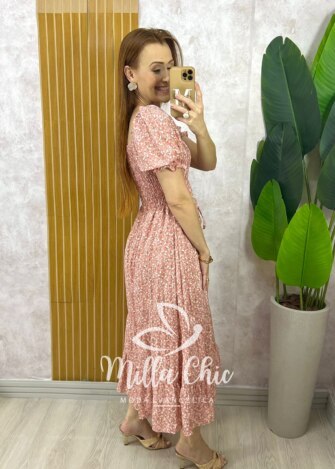 Vestido Melina Manga Princesa - Rosê - Milla Chic