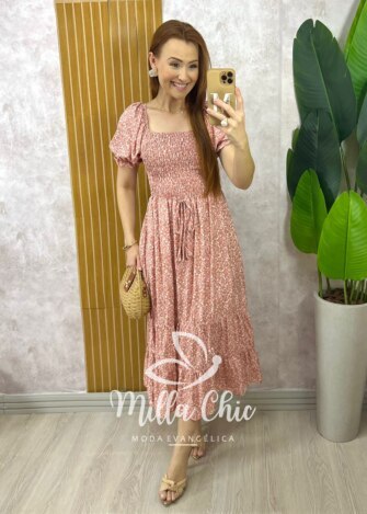 Vestido Melina Manga Princesa - Rosê - Milla Chic