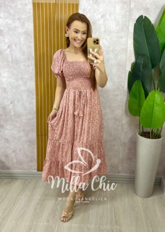 Vestido Melina Manga Princesa - Rosê - Milla Chic