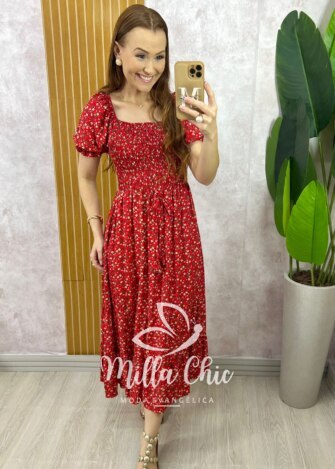 Vestido Melina Manga Princesa - Vermelho - Milla Chic
