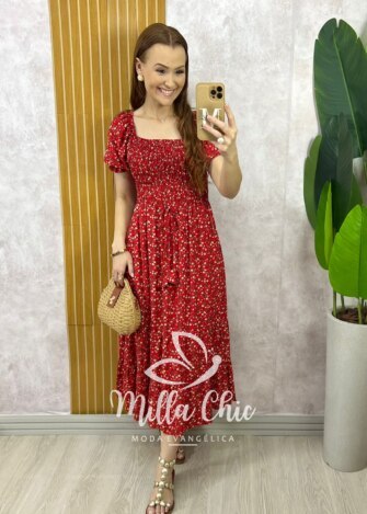 Vestido Melina Manga Princesa - Vermelho - Milla Chic