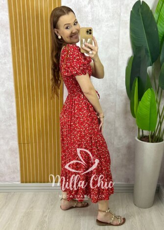 Vestido Melina Manga Princesa - Vermelho - Milla Chic