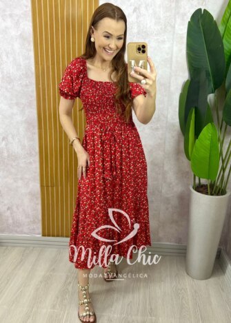 Vestido Melina Manga Princesa - Vermelho - Milla Chic