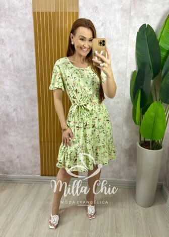 Vestido Noêmia Em Viscolinho - Verde - Milla Chic
