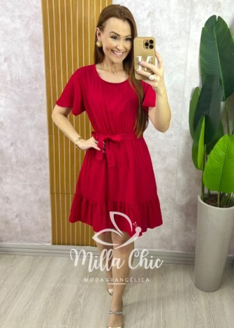 Vestido Noêmia Em Viscolinho - Vermelho - Milla Chic