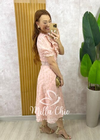 Vestido Rúbia Em Lesie Algodão - Rosa Pó - Milla Chic