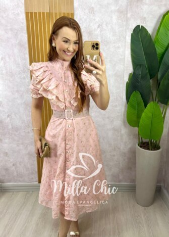 Vestido Rúbia Em Lesie Algodão - Rosa Pó - Milla Chic