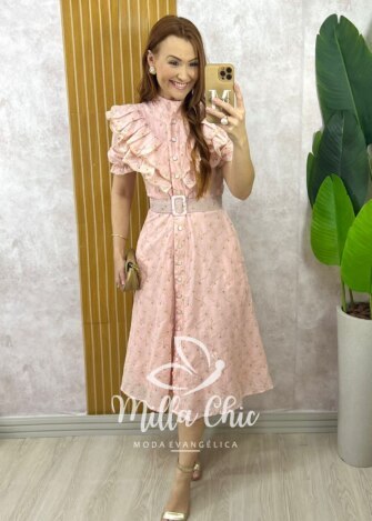 Vestido Rúbia Em Lesie Algodão - Rosa Pó - Milla Chic
