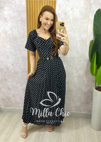 Milla Chic - millachic com br vestido sevilha em poa preto 1 Vestido Sevilha Em Póa - Preto - Milla Chic