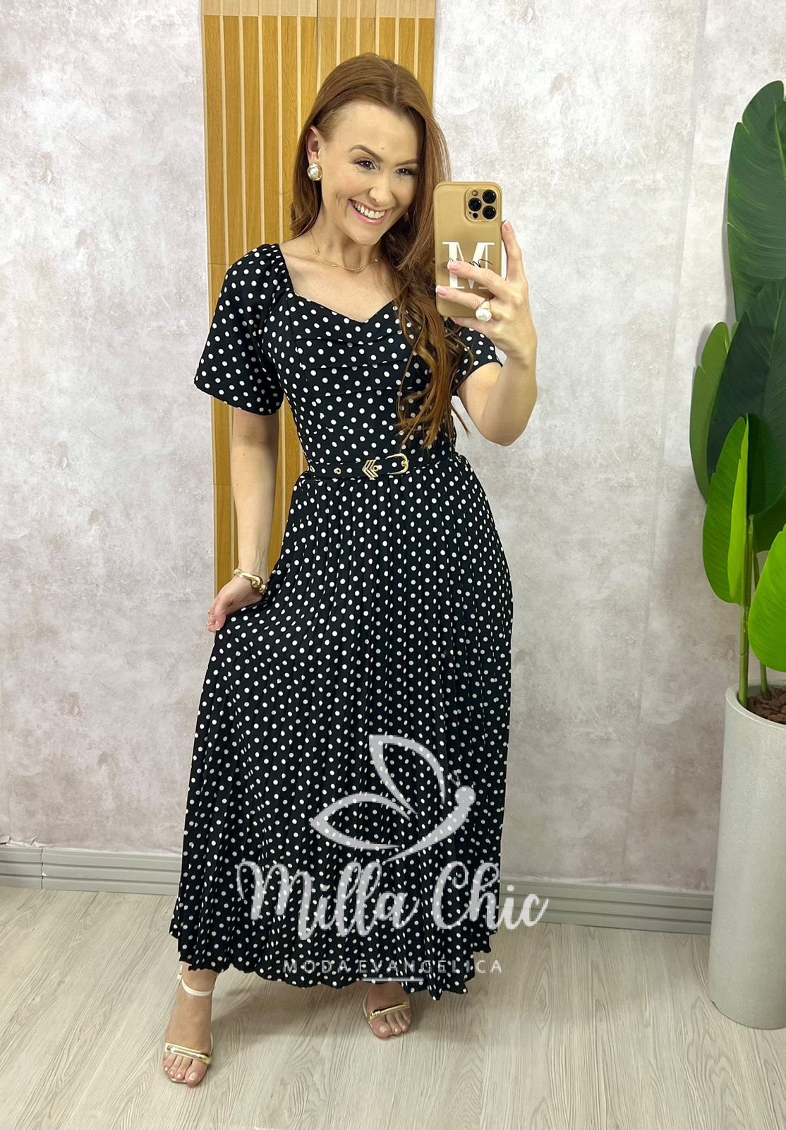 Milla Chic - millachic com br vestido sevilha em poa preto 1 Vestido Sevilha Em Póa - Preto - Milla Chic
