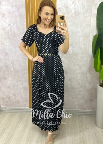 Milla Chic - millachic com br vestido sevilha em poa preto 3 Vestido Sevilha Em Póa - Preto - Milla Chic