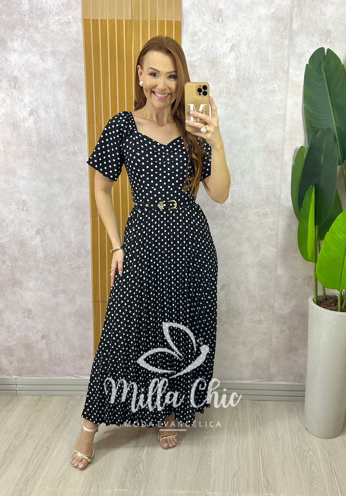 Milla Chic - millachic com br vestido sevilha em poa preto Vestido Sevilha Em Póa - Preto - Milla Chic
