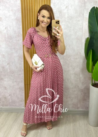Vestido Sevilha Em Póa - Rosê - Milla Chic
