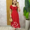 Vestido Judite em viscolinho vermelho estampa liberty - Milla Chic