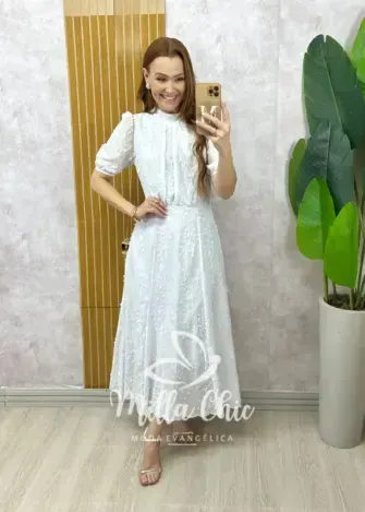 Vestido Joyce  em Lesie algodão Branco - Milla Chic