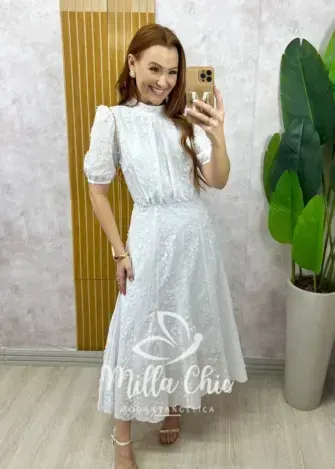 Vestido Joyce  em Lesie algodão Branco - Milla Chic