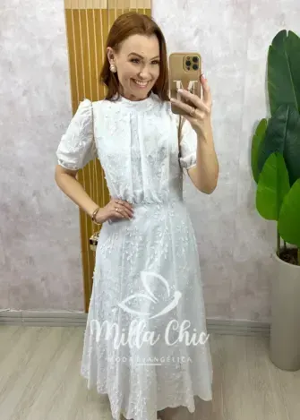 Vestido Joyce  em Lesie algodão Branco - Milla Chic