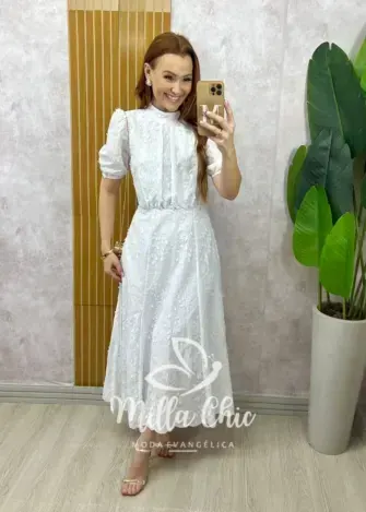 Vestido Joyce  em Lesie algodão Branco - Milla Chic