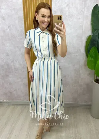 Conjunto Marta em viscolinho listras - Milla Chic