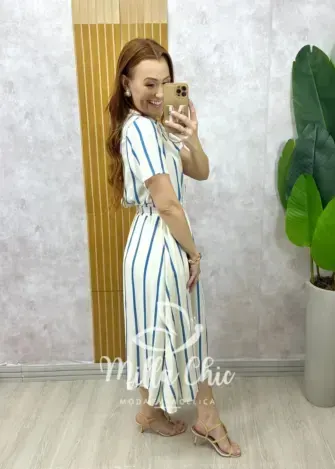 Conjunto Marta em viscolinho listras - Milla Chic