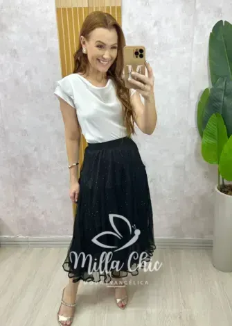 Saia Geysi em tule com aplicação - Milla Chic