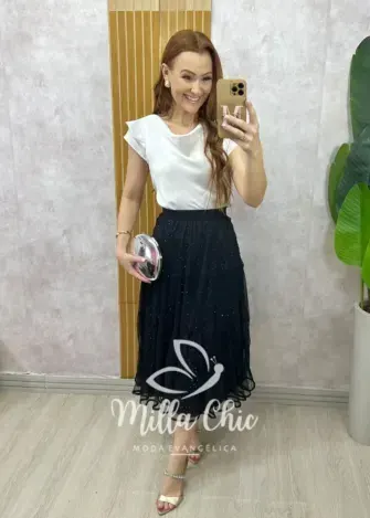 Saia Geysi em tule com aplicação – Milla Chic Saia Geysi em tule com aplicação - Milla Chic