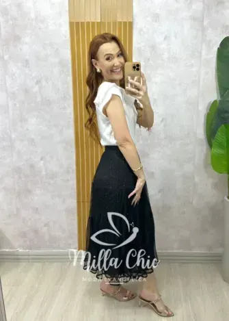 Saia Geysi em tule com aplicação - Milla Chic