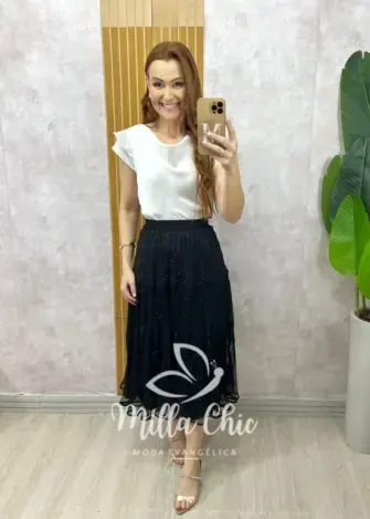 Saia Geysi em tule com aplicação - Milla Chic