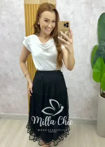 Saia Geysi em tule com aplicação - Milla Chic