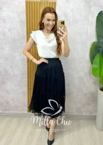 Saia Geysi em tule com aplicação - Milla Chic