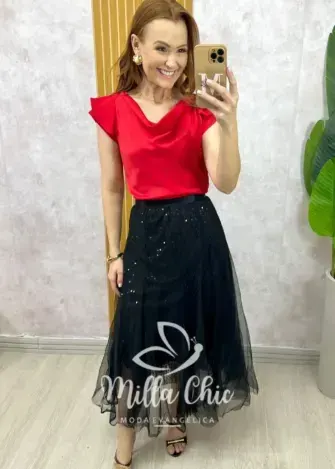 Saia Martina em paête com tule - Milla Chic