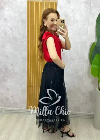 Saia Martina em paête com tule - Milla Chic