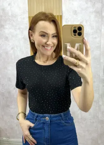 Blusa Nadima preta com aplicações - Milla Chic