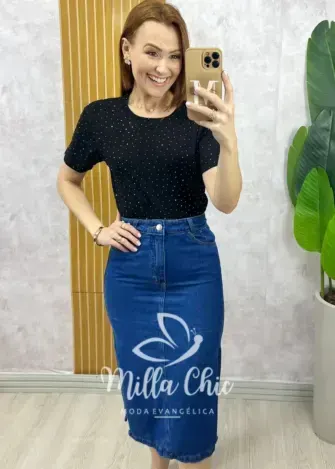 Blusa Nadima preta com aplicações - Milla Chic