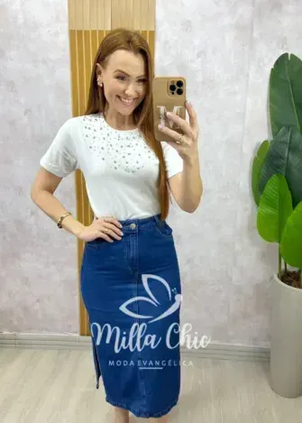 Blusa Mari em algodão bordada branca - Milla Chic