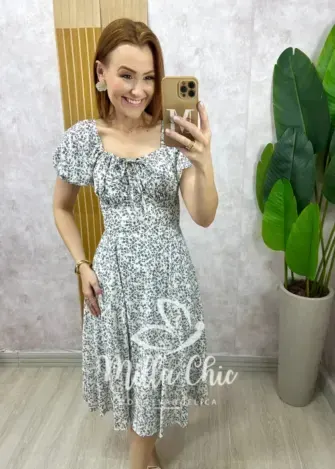 Vestido Camponesa Em Viscolinho estampado - Milla Chic