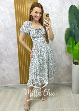 Vestido Camponesa Em Viscolinho estampado - Milla Chic