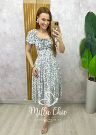 Vestido Camponesa Em Viscolinho estampado - Milla Chic